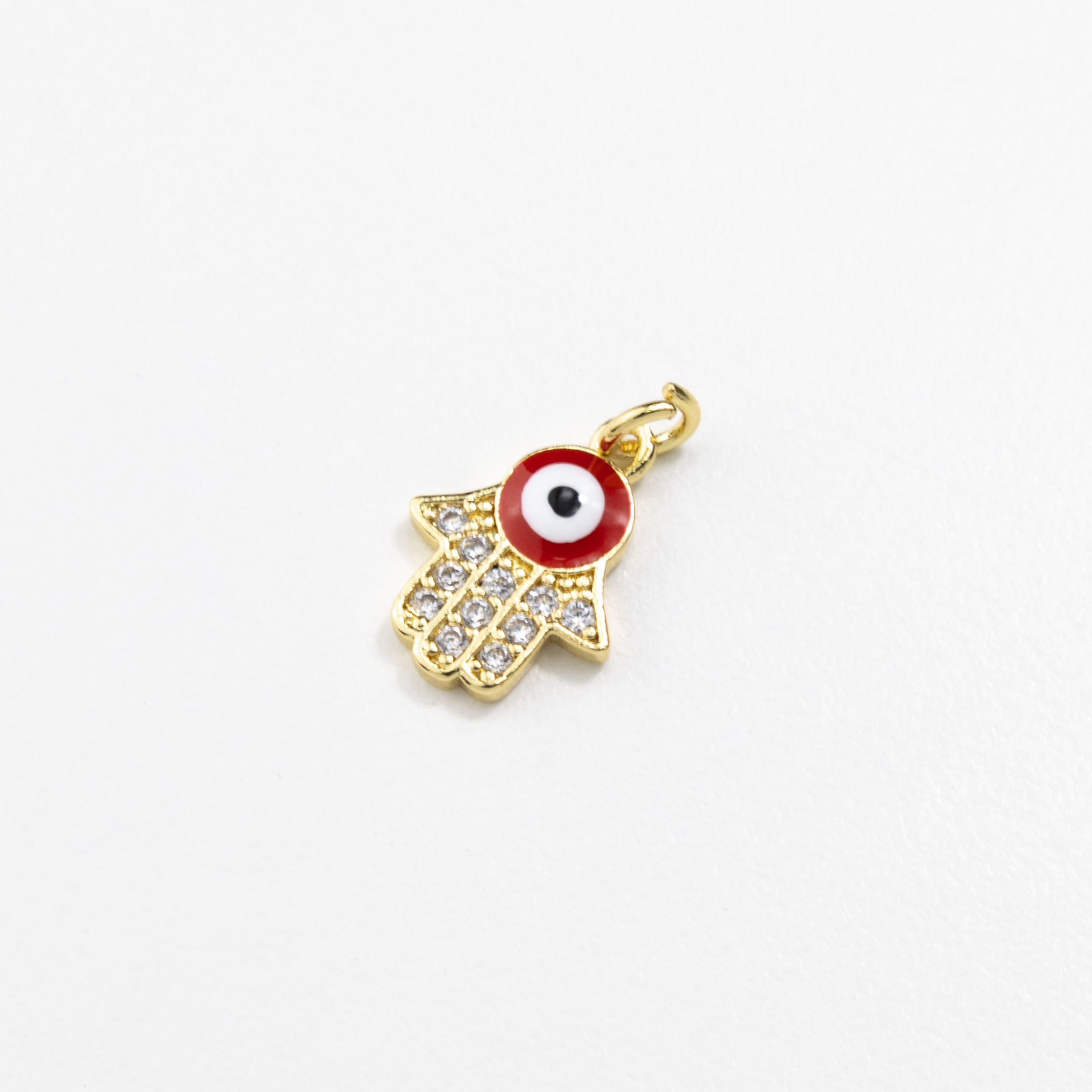 18636 Cadena Mano de Fátima con Ojo Turco Rojo y Cristal